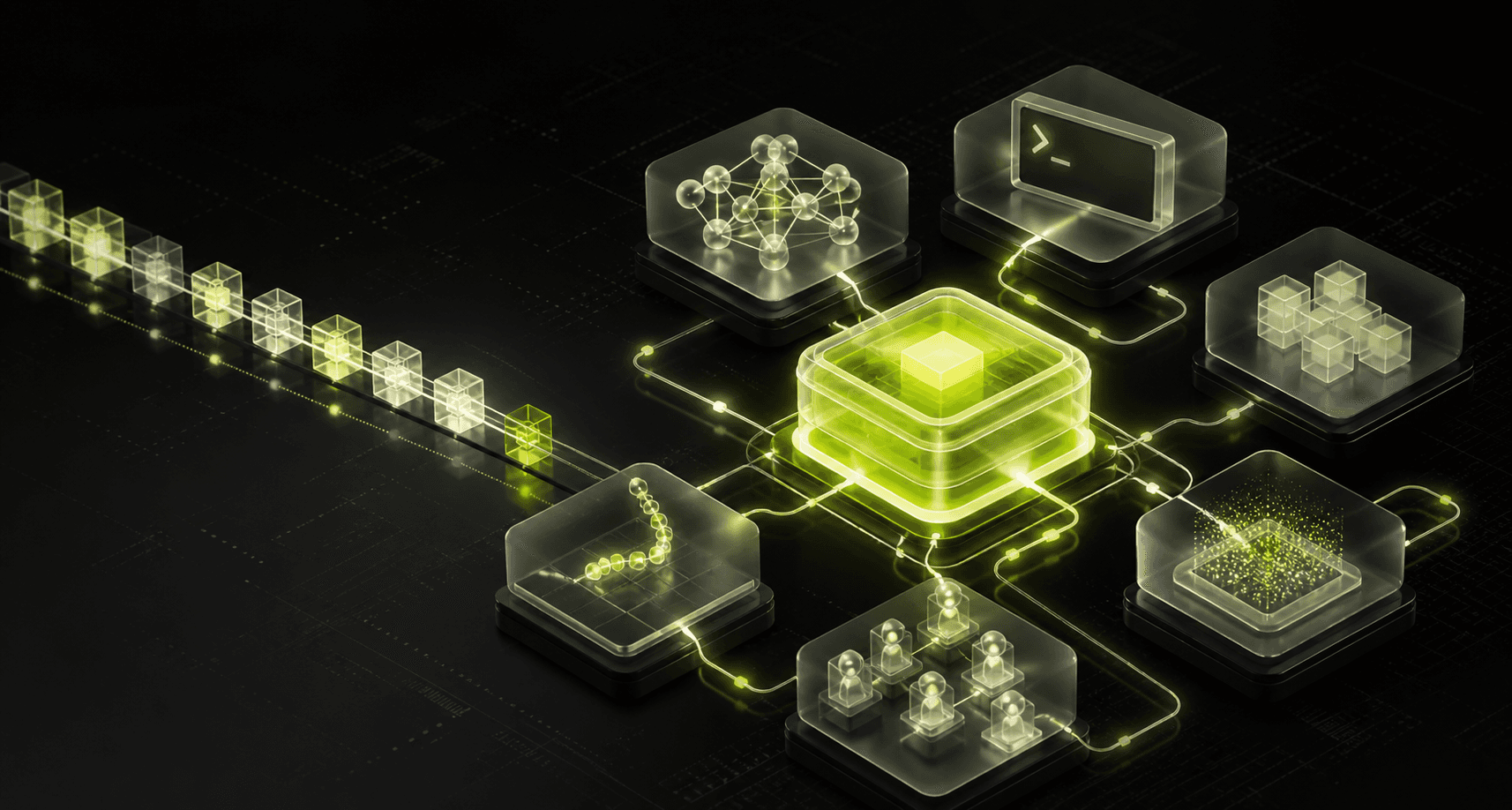 A luminous modular agent harness with connected tool and subagent components